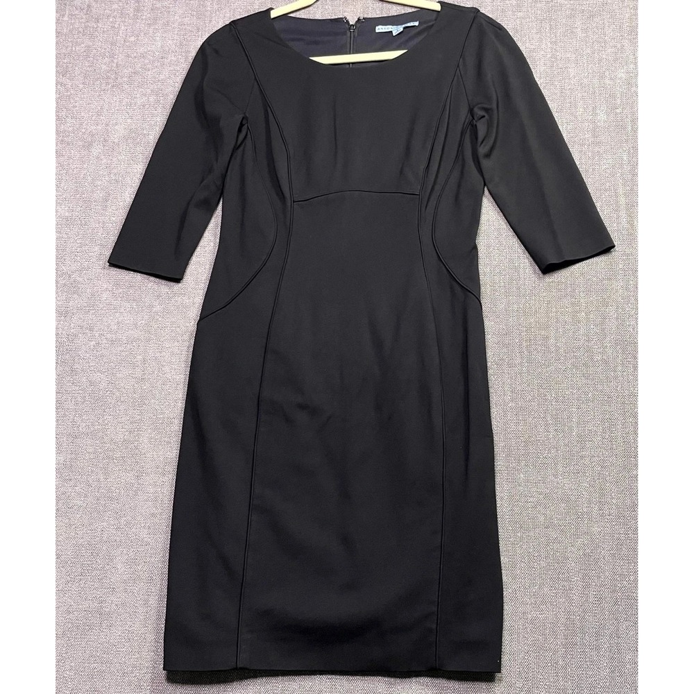 Antonio Melani Black Bodycon Pencil Dress Womens 4 Scoop Neck 3/4 Sleeve Career